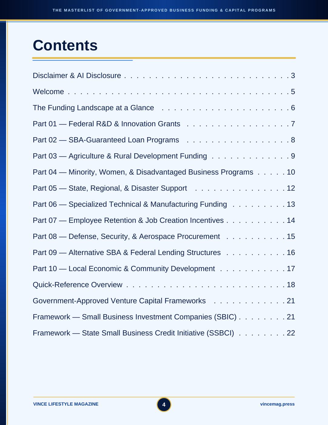 Actual contents page from the ebook